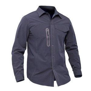 RNSHANGER Chemises d'automne pour hommes Chemises décontractées à séchage rapide à manches longues <span class=keywords><strong>de</strong></span> couleur unie Chemises <span class=keywords><strong>de</strong></span> sport pour hommes à col rabattu en plein air - Product Image 1