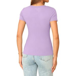 FOXA Haut côtelé à col en V et manches courtes pour femme, en maille douce et extensible, décontracté et élégant, violet, tailles S M L XL - Product Image 4