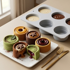 Moule à gâteau rond en silicone à 6 cavités, plaque de cuisson antiadhésive pour mousse, dessert, cupcake - Product Image 1