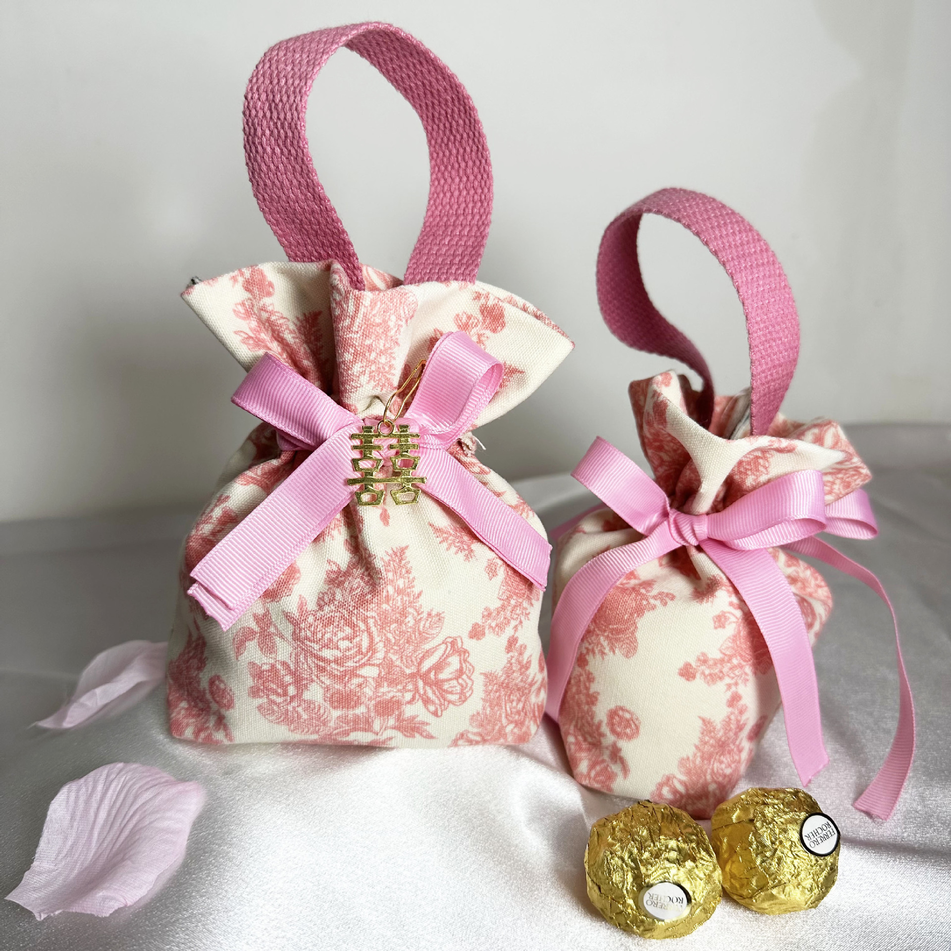 Pink peony + double happiness character [canvas]