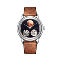 Montre mécanique tourbillon étanche avec bracelet en cuir et verre saphir, design squelette personnalisé, fabrication OEM pour hommes