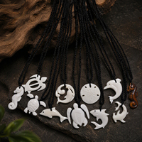 Kalung Vintage Hawaii Surfing dengan Liontin Tali Tulang Sapi, Motif Lumba-lumba, Kura-kura, Hiu, Kuda Laut, Koin Pasir, dan Hammerhead