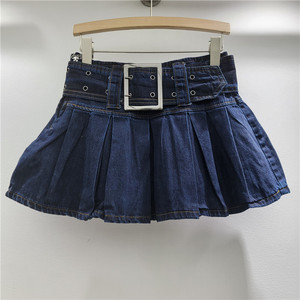 Faldas vaqueras mini plisadas de corte A para mujer, estilo formal, adelgazantes, con cinturón, novedad de otoño 2026 al por mayor - Product Image 5