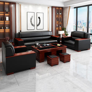 Conjunto de Sofás de Oficina Saint-Lee en Cuero y Madera Sólida, Duradero, para Reuniones de Negocios y Recepciones - Product Image 1