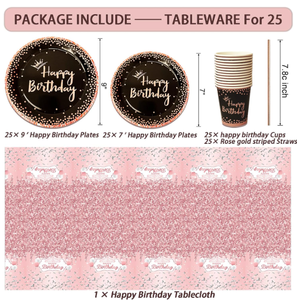 Rose Or Noir Joyeux Anniversaire Bannières Rideau Métal Ballon Arc Diadème Plats Tasses Nappe Gâteau Toppers <span class=keywords><strong>Photo</strong></span> Props Fournitures - Product Image 3