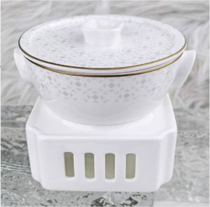 Pot à ragoût en porcelaine à motif floral exquis avec bord doré, bol de service en céramique couvert avec soucoupe assortie - Product Image 5
