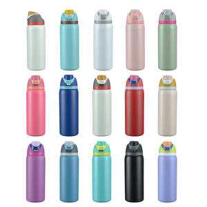 Botella de Agua Aislada de Acero Inoxidable, 16oz/480ml, Reutilizable, Portátil, Deportiva, para Regalo, con Doble Opción de Bebida - Product Image 2