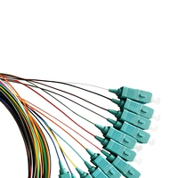 Paquete de 12 unidades de cable de fibra óptica simplex monomodo de 0.9 mm, SX SM SC/APC, 12 colores, G657A1, baja pérdida, 1 metro