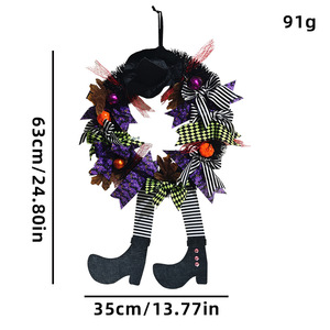 <b>Halloween</b> <b>Wreath</b> <b>Door</b> Hanging Flower Ornament One-Legged Old Witch Cloth Indoor Decoration - Product Image 5