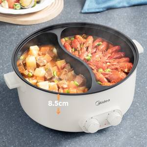 Olla eléctrica Midea de 6L, redonda, blanca, multifuncional, con olla interior antiadherente para freír, hervir y saltear. - Product Image 6