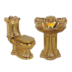 Châu Âu sang trọng cổ điển hai mảnh Gốm Vàng nhà vệ sinh sàn gắn bát tròn với dual-tuôn ra S-trap thoát nước cho phòng tắm <span class=keywords><strong>WC</strong></span> - Product Image 5