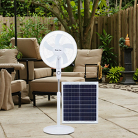 Ventilateur solaire sur pied de 16 pouces avec batterie au lithium de 15 W, adaptateur de panneau solaire, contrôle mécanique pour une utilisation en extérieur et à l'hôtel