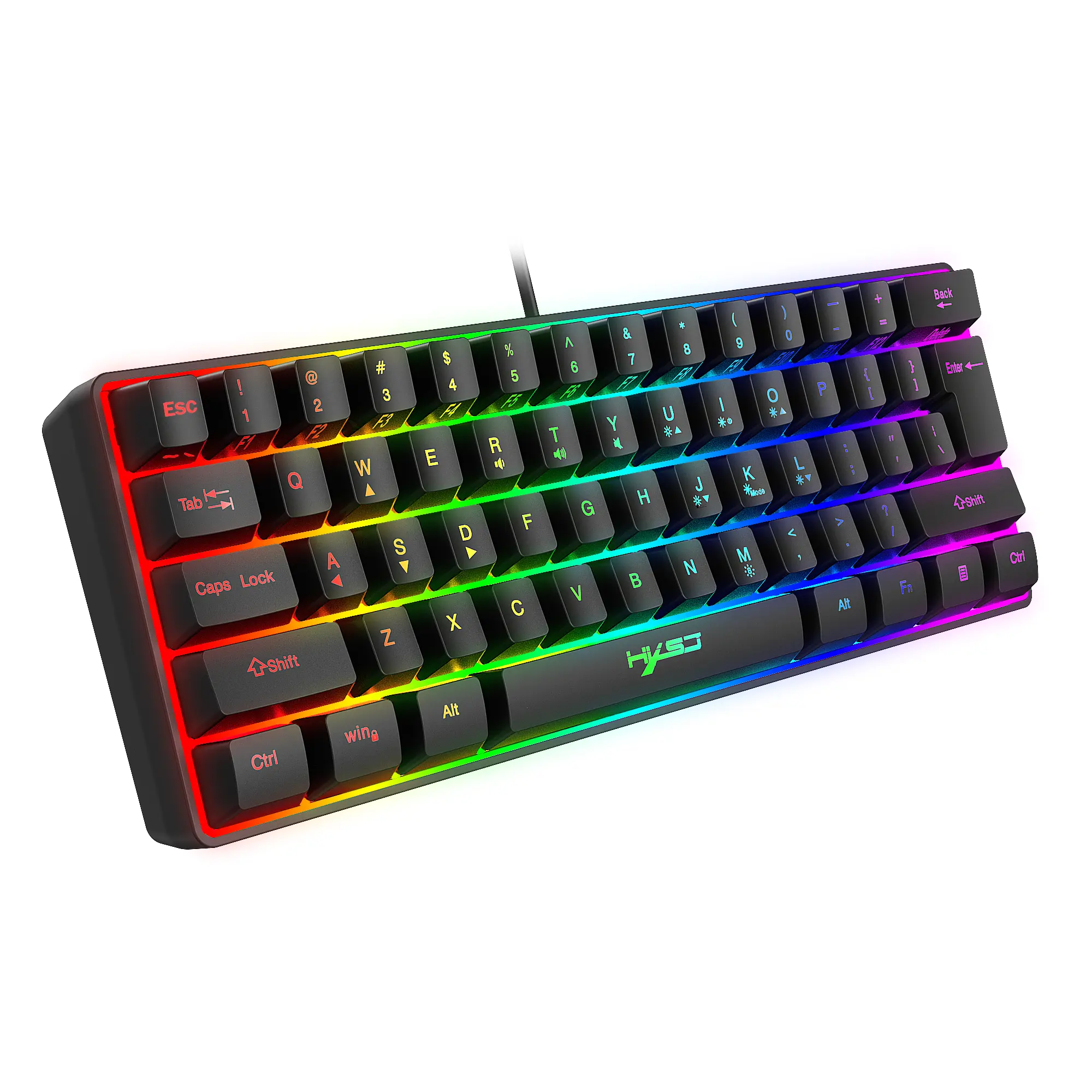 2022 Wired Black Color RGB Backlight Gaming Keyboard Mechanical feeling Switches Multimedia 61 Key Portable Keyboards