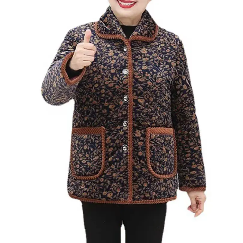 Manteau de veste en coton pour femmes à la mode Offres Spéciales manteau épais de broderie florale de maman pour femmes