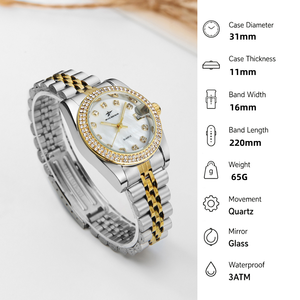 Orologio al Quarzo RICECGO <span class=keywords><strong>di</strong></span> Lusso con Quadrante in Madreperla, Bracciale Bicolore Oro e Argento, Impermeabile, Lunetta in Cristallo, Elegante Regalo per Uomo e <span class=keywords><strong>Donna</strong></span> - Product Image 3