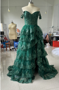 Eleganti applicazioni con paillettes abiti da sera a strati per belle donne con spalle scoperte a cappella Modulare abiti da ballo Vestidos - Product Image 6