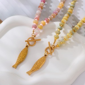 Boho Multicolor <b>Beaded</b> Necklaces With Gold Fish Pendant Natural Stone Women's Party Jewelry - Product Image 2