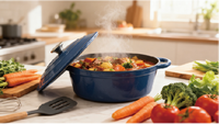 Marmites en fonte polie enduite d'émail de fissure pour la cuisine à domicile ensemble d'ustensiles de cuisine casseroles marmite avec couvercle