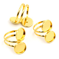 Versilberte, vergoldete Edelstahl-Ringfassungen, verstellbar, Rohlinge/Basismaterialien, passend für 12mm Glaskabochons, Knöpfe, Ringlünetten