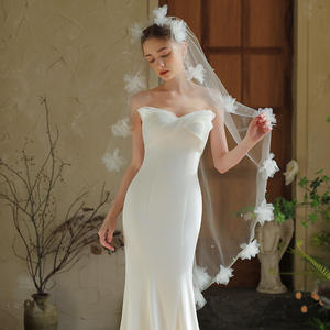 Super fée monocouche voile de mariée blanc <span class=keywords><strong>Vintage</strong></span> mariage Photo chapeaux tissu fleur perle voiles de mariage - Product Image 2