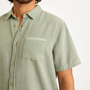 Sọc in ấn nút lên người đàn ông của quần short tay áo sơ mi tùy chỉnh mô hình Tính năng Ngực Túi giản dị nút áo sơ mi - Product Image 6