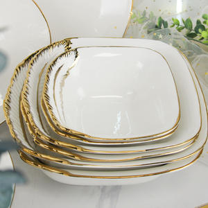 Juego de vajilla de cerámica con diseño de plumas de lujo, platos y cuencos de porcelana con borde dorado árabe para bodas, eventos de Hotel, juego de cena - Product Image 2
