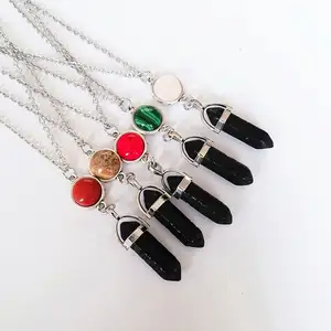 Collar de Cadena de Acero Inoxidable con Pilar Hexagonal de Roca Volcánica <span class=keywords><strong>DIY</strong></span>, Collar con Cuentas de Piedras Preciosas y Cabeza de Bala para Mujeres y Hombres - Product Image 1