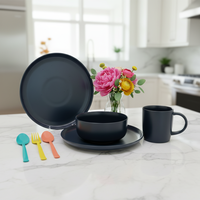 Service de table en grès de qualité supérieure Guangda |   Assiettes et tasses en céramique noire émaillée |   Résistant à la chaleur, compatible four et lave-vaisselle, style classique