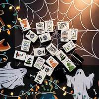 Juego de Mahjong Americano Gótico de Lujo con 160 Fichas, Sombrero de Bruja, Fantasma, Joker, Juego de Mesa para Fiesta de Halloween, Regalo Estético Festivo