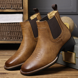 <span class=keywords><strong>Botas</strong></span> Vaqueras Occidentales Bordadas Retro para Hombre, <span class=keywords><strong>Botas</strong></span> Chelsea de Tacón Grueso y Caña Baja, Estilo Europeo y Americano - Product Image 2