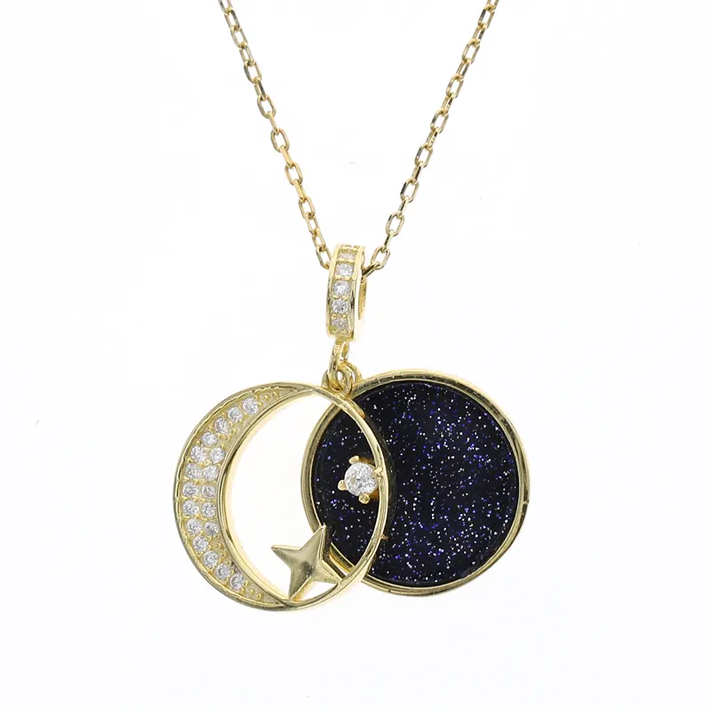 Trend Sterling Silver 925 Circle Pendant Planet Purple Sandstone Zircon 18K Gold Moon Star Necklace