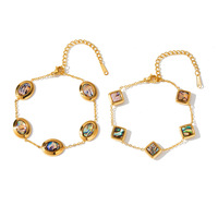 Bracelet en acier inoxydable plaqué or 18 carats, coquille d'ormeau brillante, forme carrée et goutte d'eau