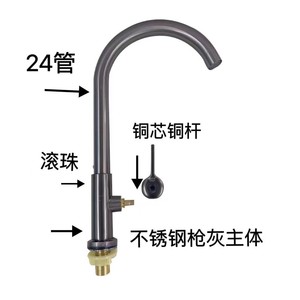 ก๊อกน้ำห้องครัวสแตนเลสสีเทากันเมทัลแบบก้านเดี่ยว ท่อขนาด 24 มม. แกนทองแดง หมุนได้ 360 องศา ติดตั้งบนเคาน์เตอร์ สไตล์โมเดิร์น - Product Image 1