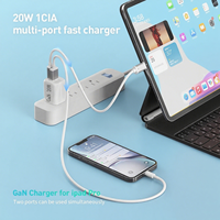 Chargeur mural portable rapide PD 20W pour téléphones, adaptateur de chargeur de téléphone USB GaN super rapide Type C pour la maison et les voyages