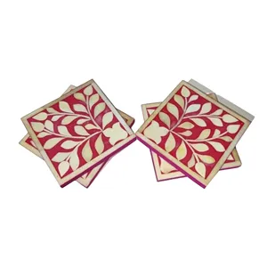 Juego de posavasos con incrustaciones de hueso artesanales con patrones geométricos para protección de mesa a precio mayorista de CRAFT ZONE EXPORT - Product Image 1