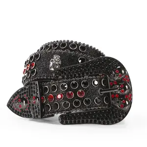 Western Leather Belt With Rhinestone BB SIMON CrystalBelt Buckle Cotton OEM Customized Pcs Color