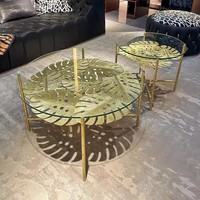 Table à thé de luxe italienne moderne et légère-Métal de haute qualité, conception de villa, canapé central Table basse haut de