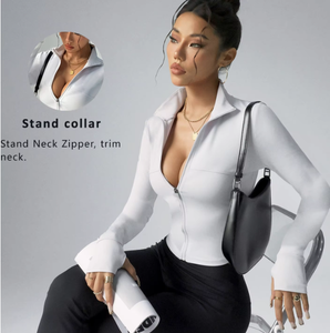 Giacca sportiva con cerniera a manica lunga da <span class=keywords><strong>donna</strong></span> per allenamento Fitness a sensazione nuda per <span class=keywords><strong>sport</strong></span> attillati da Yoga traspirante - Product Image 6