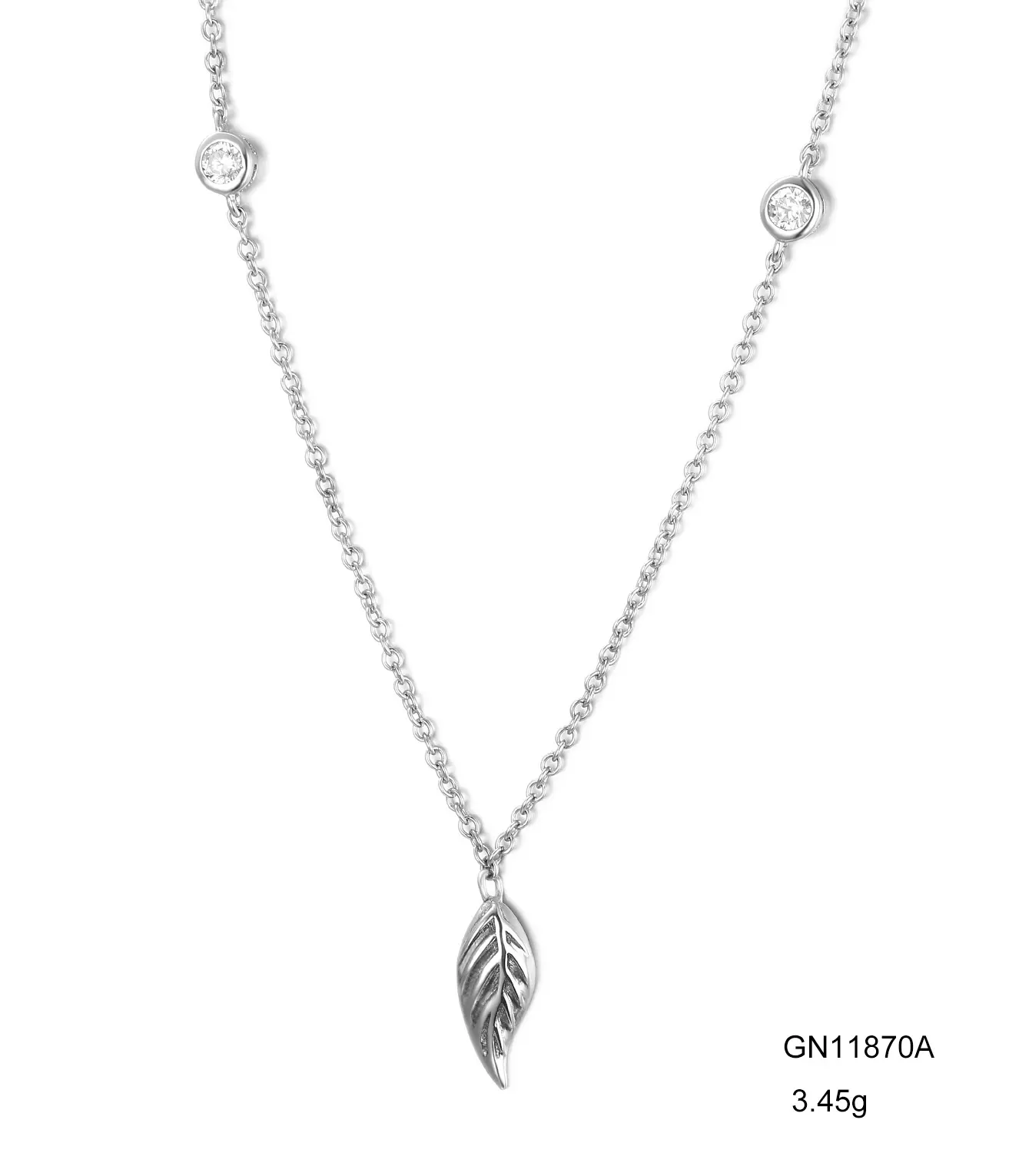 Grace Jewelry Manufacturer Supply Classic Cz 925 Sterling Silver Leaf Feather Necklace for Women