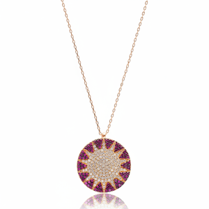 Colgante con Diseño de Sol Redondo y Piedra de Zirconia Rubí, Hecho a Mano en Turquía, Joyería de Plata de Ley 925 al por Mayor - Product Image 2