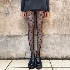 Lolita Cute Anime Black Love Print <strong>Tights</strong> Gothic Women Sexy Punk Lolita Dark Fishnet Mesh <strong>Goth</strong> Pantyhose Costumes Body Stockings - Product Image 1