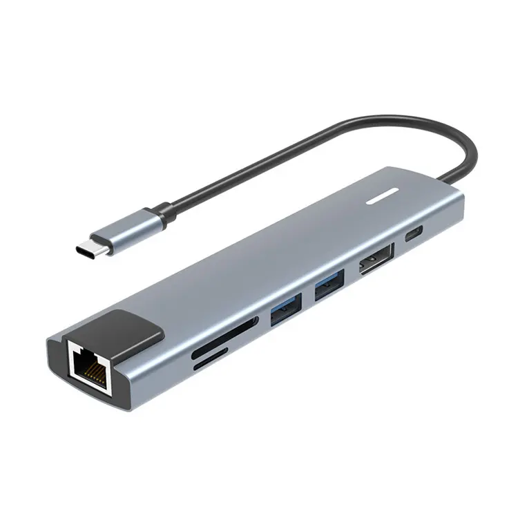 7-in-1 DP 8K 60Hz 4K, stasiun Dok USB Tipe C Hub konsentrator adaptor Splitter Dock ekstensi SD TF pembaca kartu Laptop PC