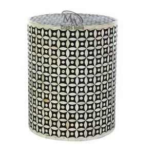 Tabouret à incrustation d'os en MDF, vente en gros, incrustation d'os moderne de bonne qualité, tabouret rond avec support en bois pour décoration de chambre à coucher - Product Image 3