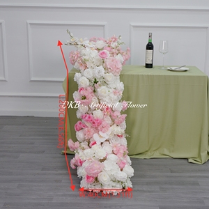 นักวิ่งดอกไม้ประดิษฐ์ฐานรองทำจากโฟมผ้าไหมสีชมพูสำหรับนักวิ่งงานแต่งงาน - Product Image 2