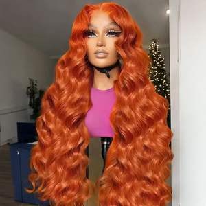 Новый модный стиль 13*4 hd Швейцарский Рыжий Оранжевый парик на фронтальной сетке волнистые бразильские волосы фронтальные парики - Product Image 1