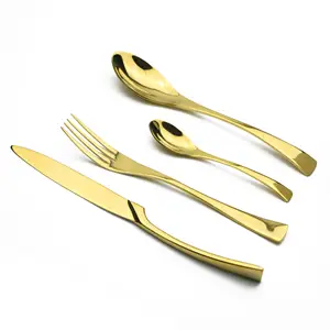 KAYA Hot Selling 4 Pcs Stainless Steel Spoon Fork Flatware Silverware Golden Plated Bulk Hotel Wedding Gold Luxury Cutlery Set