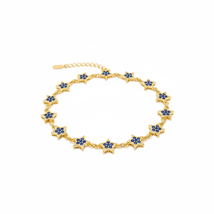 Pulsera de plata de ley 925 con piedra de zafiro, brazalete elegante con abalorios de estilo de estrella, joyería turca - Product Image 2