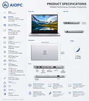 Ordinateur portable en métal personnalisé OEM ODM, 14 pouces, alliage d'aluminium, fabricant de PC portable, logo personnalisé, RAM SSD IPS, UE, domicile, bureau