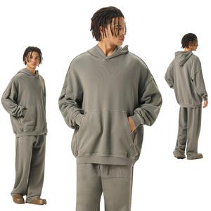 Herren 420G Schwergewicht 100% Baumwolle Terry Hooded Sweatshirt Loose Fit Rolled Edge <span class=keywords><strong>Patchwork</strong></span> gewaschen Solid <span class=keywords><strong>American</strong></span> Style - Product Image 2