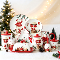 BONWILL Nouveauté transfrontalière Vaisselle en céramique de Noël Peinte à la main Design nordique minimaliste Bol et assiette Ours polaire Arbre de Noël